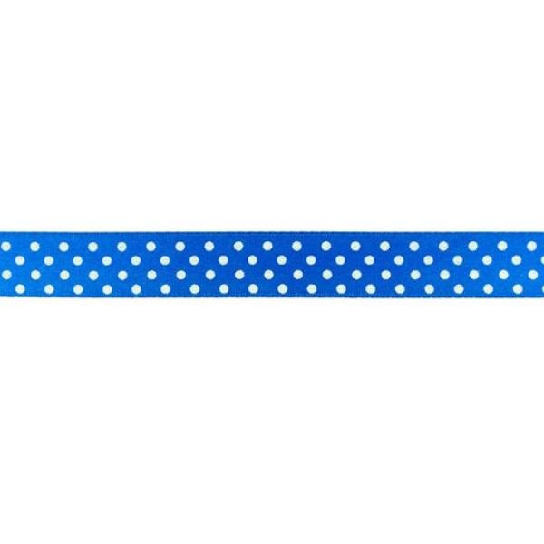 Satinband 15mm Breit mit Weißen Punkten Ø 3mm in Royalblau
